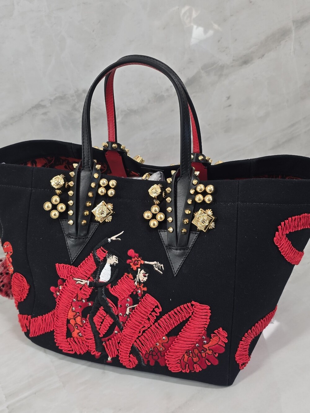 🔥RARE🔥 Christian Louboutin Tote Bag with Red Embroidered Flamenco Motif - Picture 2 of 16